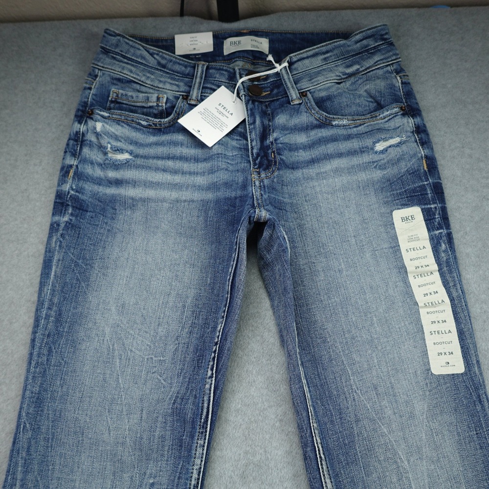 BKE Stella Jeans Womens 29x34 Blue Slim Low Rise Bootcut Distressed Western - Picture 2 of 14